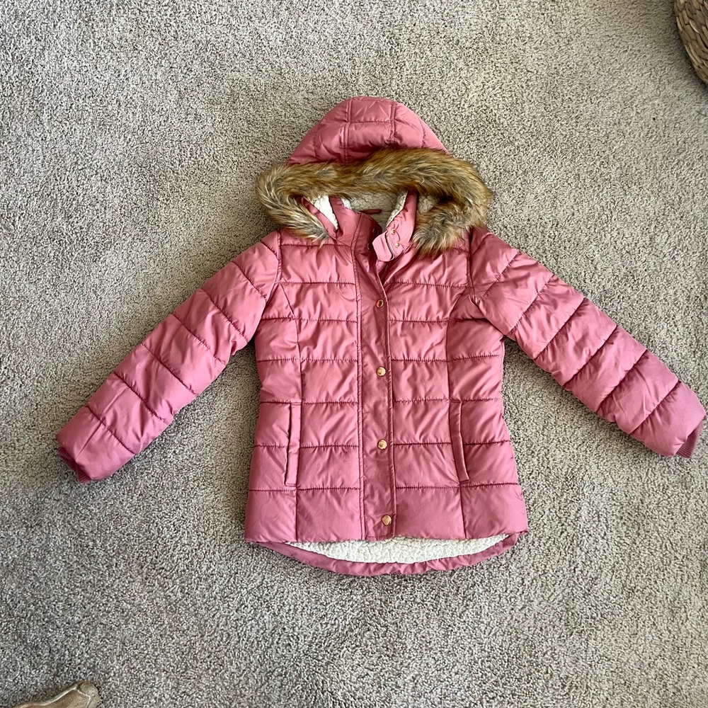 Pink puffer coat.  Girls size 10/12
